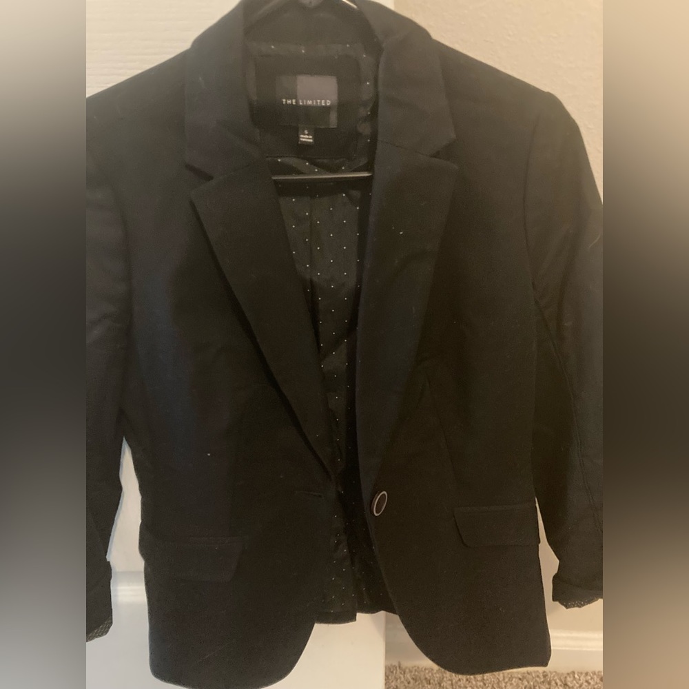 The Limited Small black blazer, polkadot detail. Three button cuff